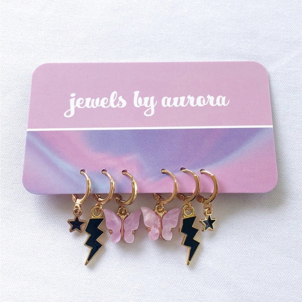 ⚡️ NEW Butterfly Lightning Star Huggie Earring Set (3 Pairs of Earrings) ⚡️